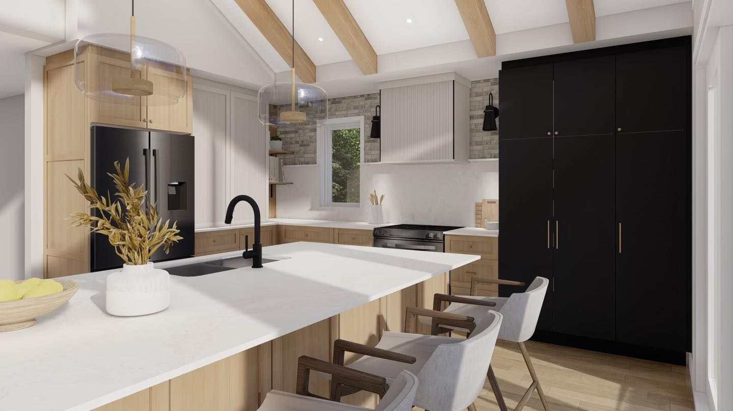 Cuisine au desgin moderne noir et bois