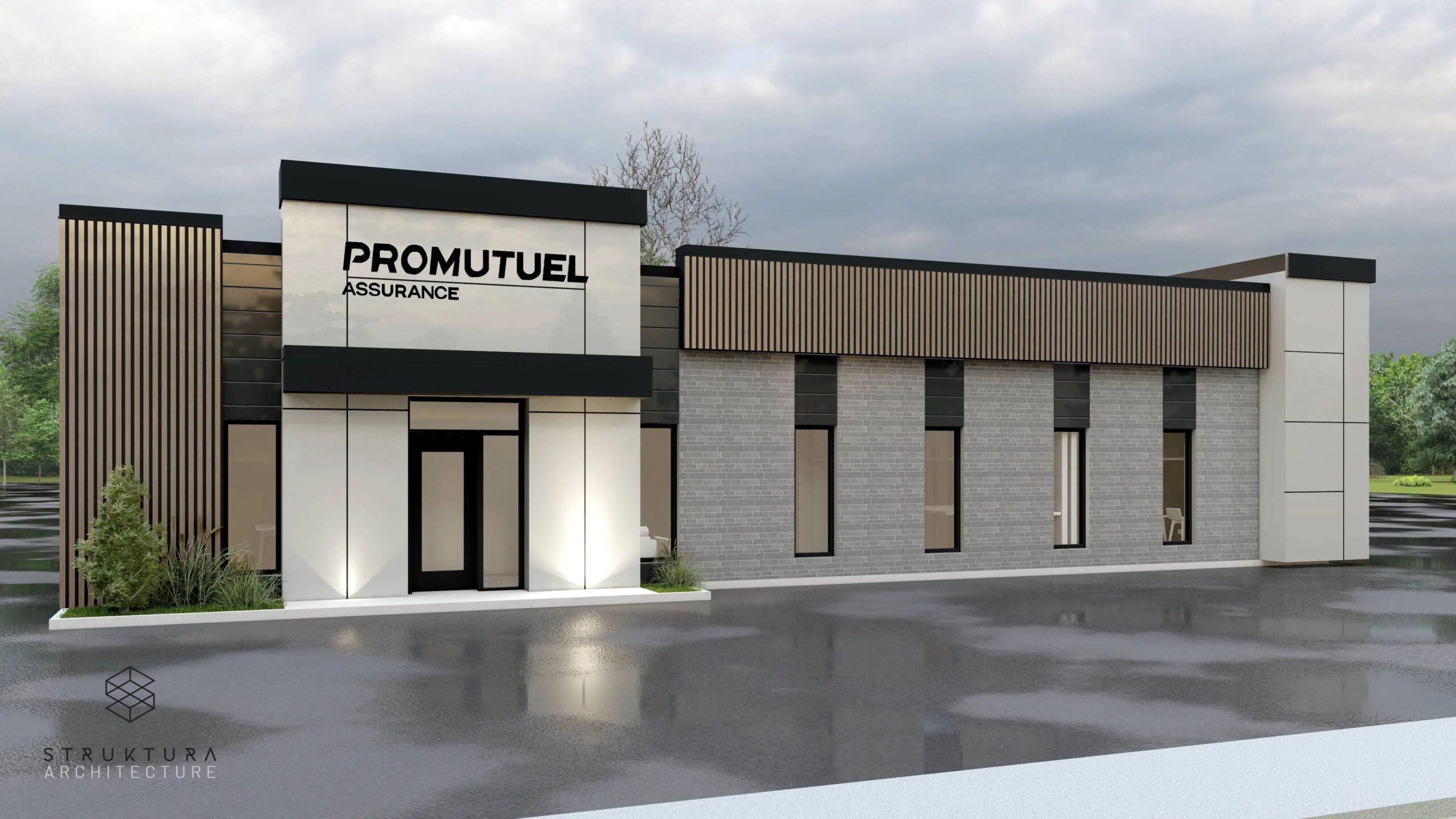 Réalisation commerciale plan architecture Promutuel Ville-Marie façade Struktura Architecture